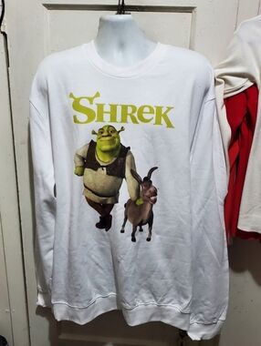 Shrek Graphic Sweatshirt - White with Green Print Size XL